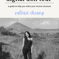 Woman standing in a field with text overlay about a digital doll tour guide by Valerie Chiang.