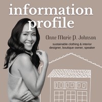 Book cover with a woman's portrait and text about sustainable clothing and interior design on a beige background