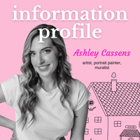 Book cover with a woman's portrait and text about Ashley Cassens on a pink background