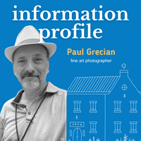 Book cover with a man wearing a hat and text about Paul Grecian, a fine art photographer.