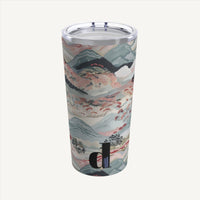 Elevate your drink experience with our chic stainless steel 20 oz tumbler. Featuring a captivating Chinoiserie theme with rich blue and vibrant red accents, this tumbler embodies both class and boho charm. Its abstract design showcases mountains, sky, and earth, offering a stylish blend of nature-inspired elegance. Perfect for on-the-go sips or leisurely moments, enjoy your favorite beverage in style and durability