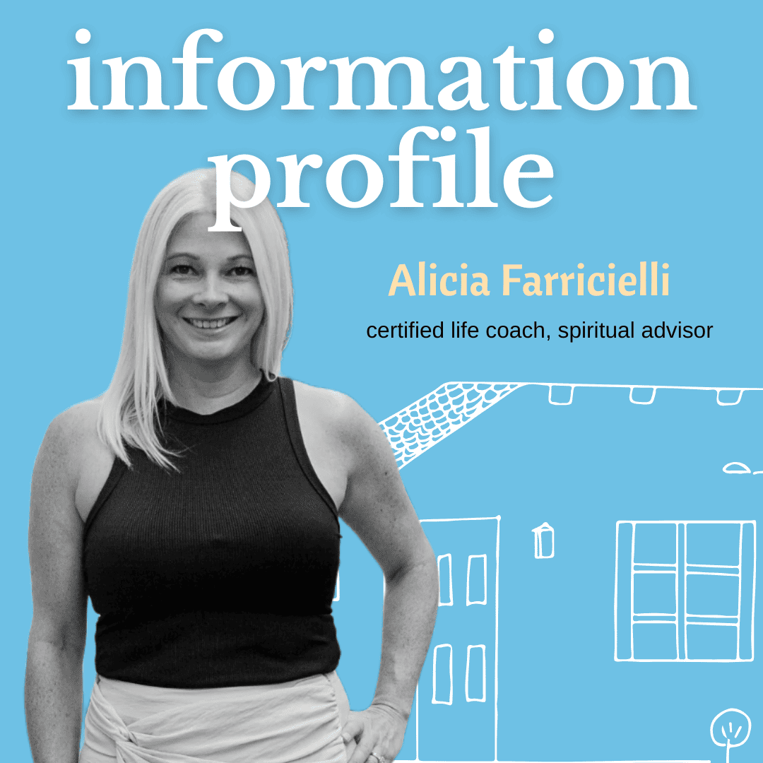 Book cover with a woman and text about Alicia Farricielli on a blue background