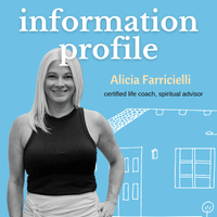 Book cover with a woman and text about Alicia Farricielli on a blue background