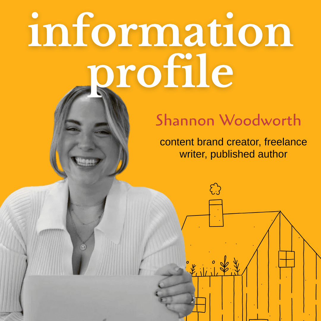 Book cover with a woman using a laptop and text about Shannon Woodworth on an orange background