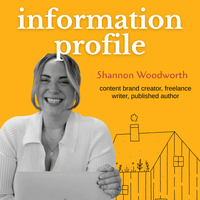 Book cover with a woman using a laptop and text about Shannon Woodworth on an orange background